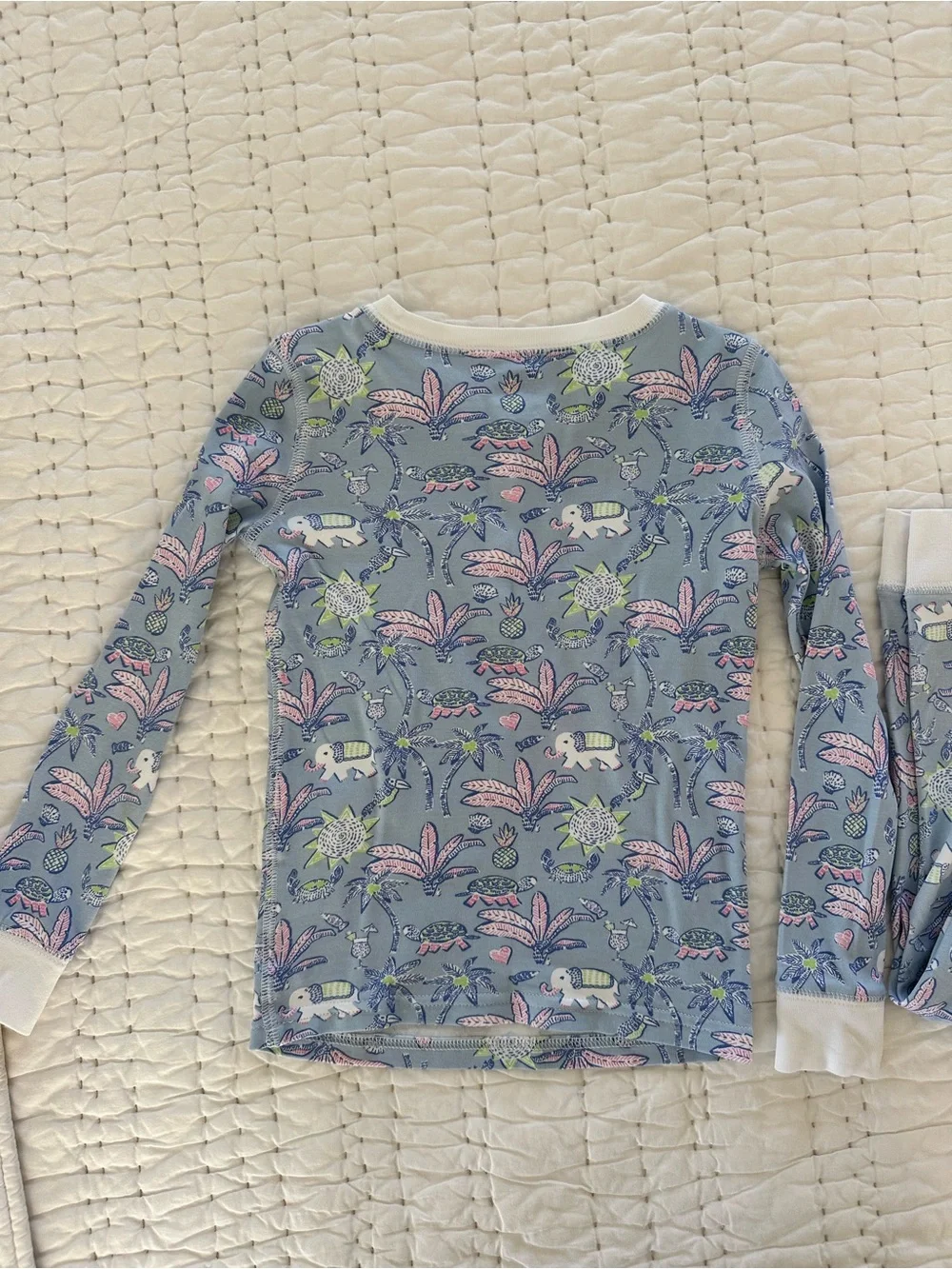 Girls Roller Rabbit Blue Floral Elephant Pajama Set - Long Sleeve